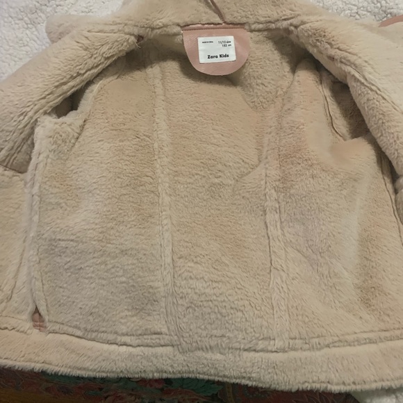Pink Zara faux leather faux fur coat